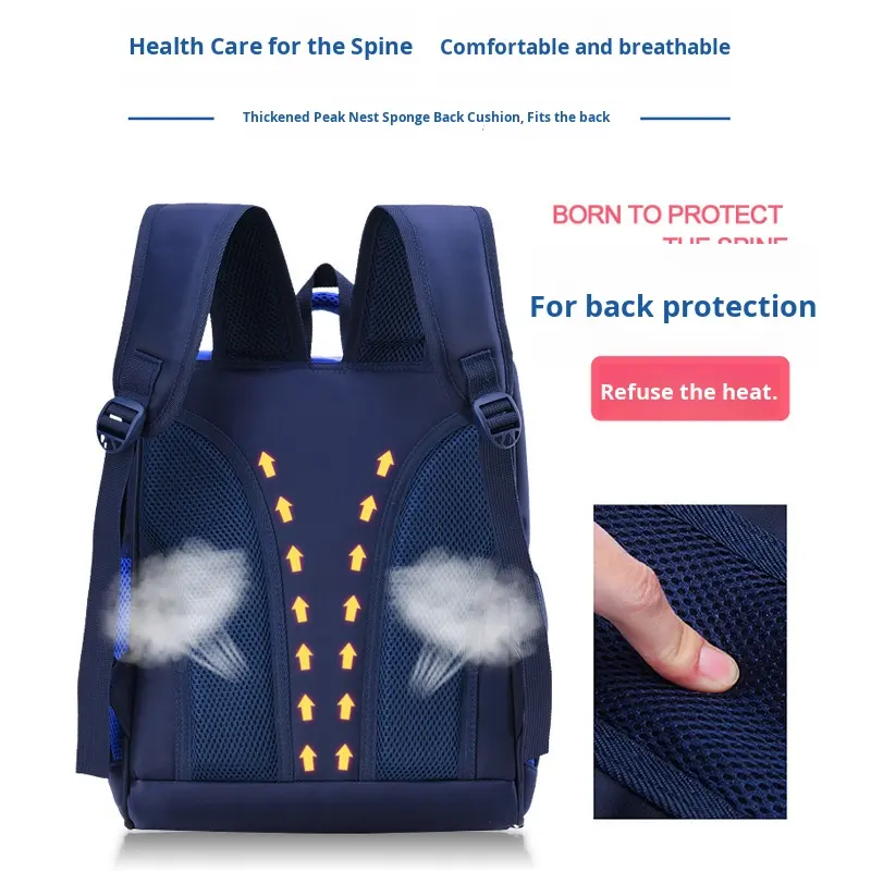 Reflective Spine-Protection Schoolbag for Grades 1–6 – Boys & Girls - Image 3